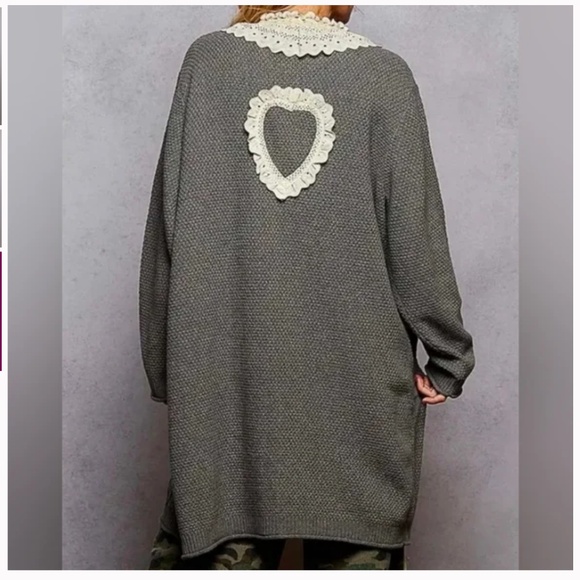 Pol “Cher 2” POL Long Sleeve V-Neck Cardigan with Varied Cable knit Patterns 84 - Picture 3 of 3